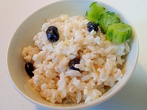 押し麦と豆腐と黒豆の生姜入り混ぜごご飯♪